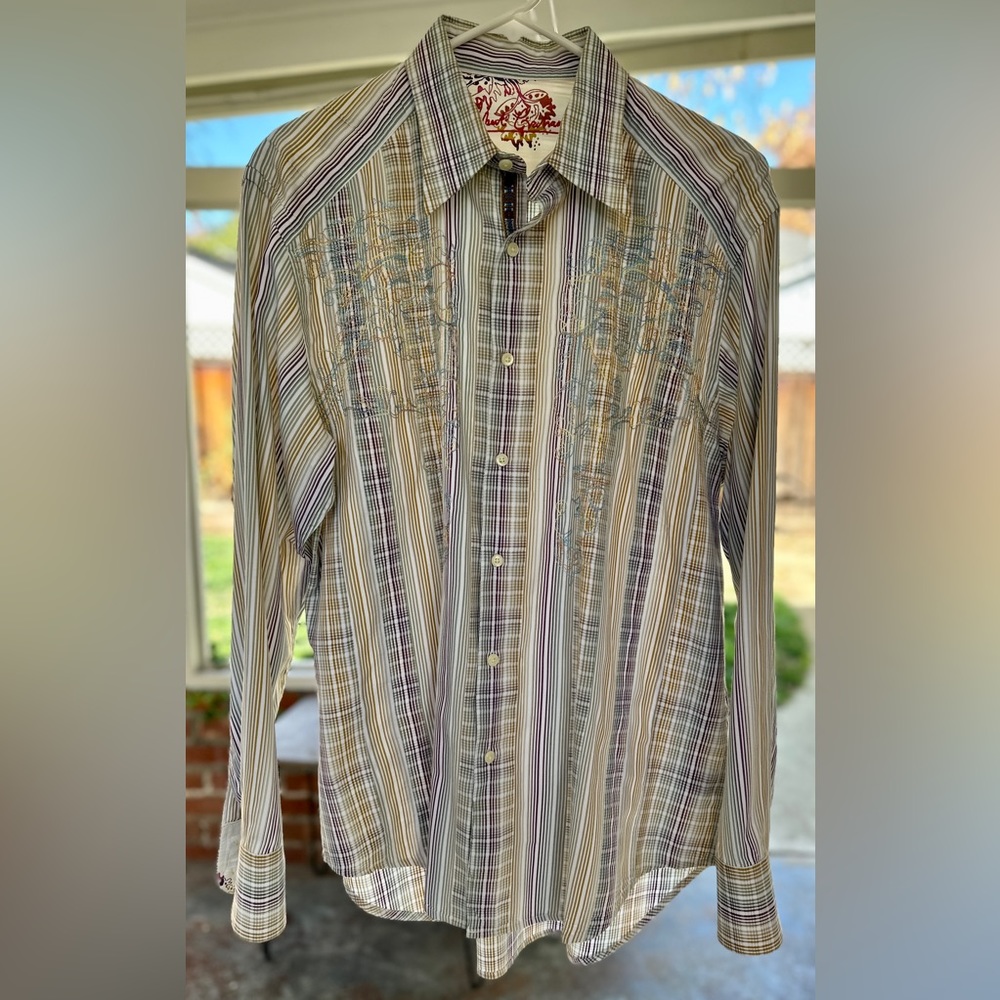 Robert Graham Men's Large Long Sleeve with Embroidery on Both Front Panels
